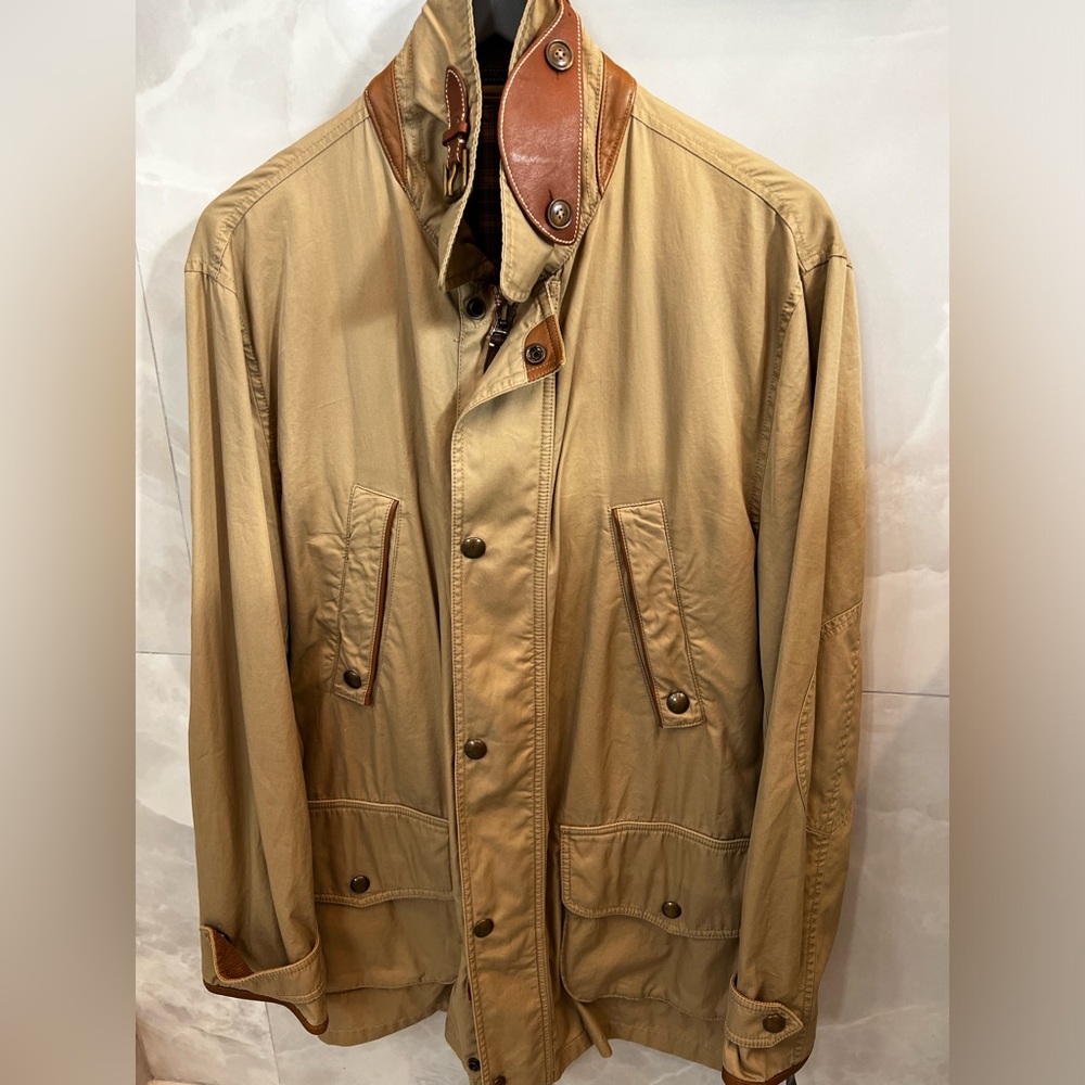 Ralph Lauren beige car coat with leather trim ,“Size:Large”